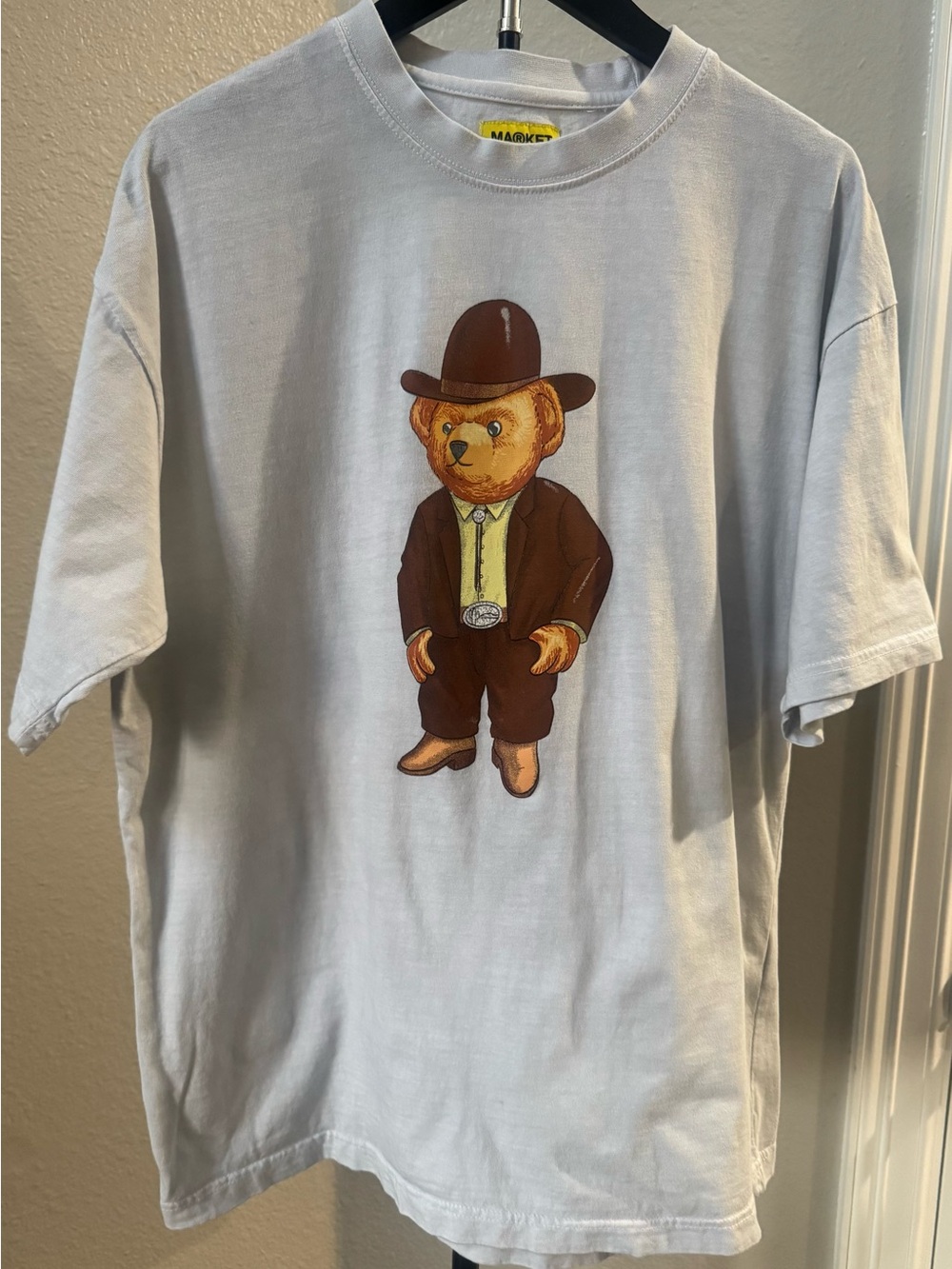 Arket White Tee with Brown Cowboy Bear Graphic